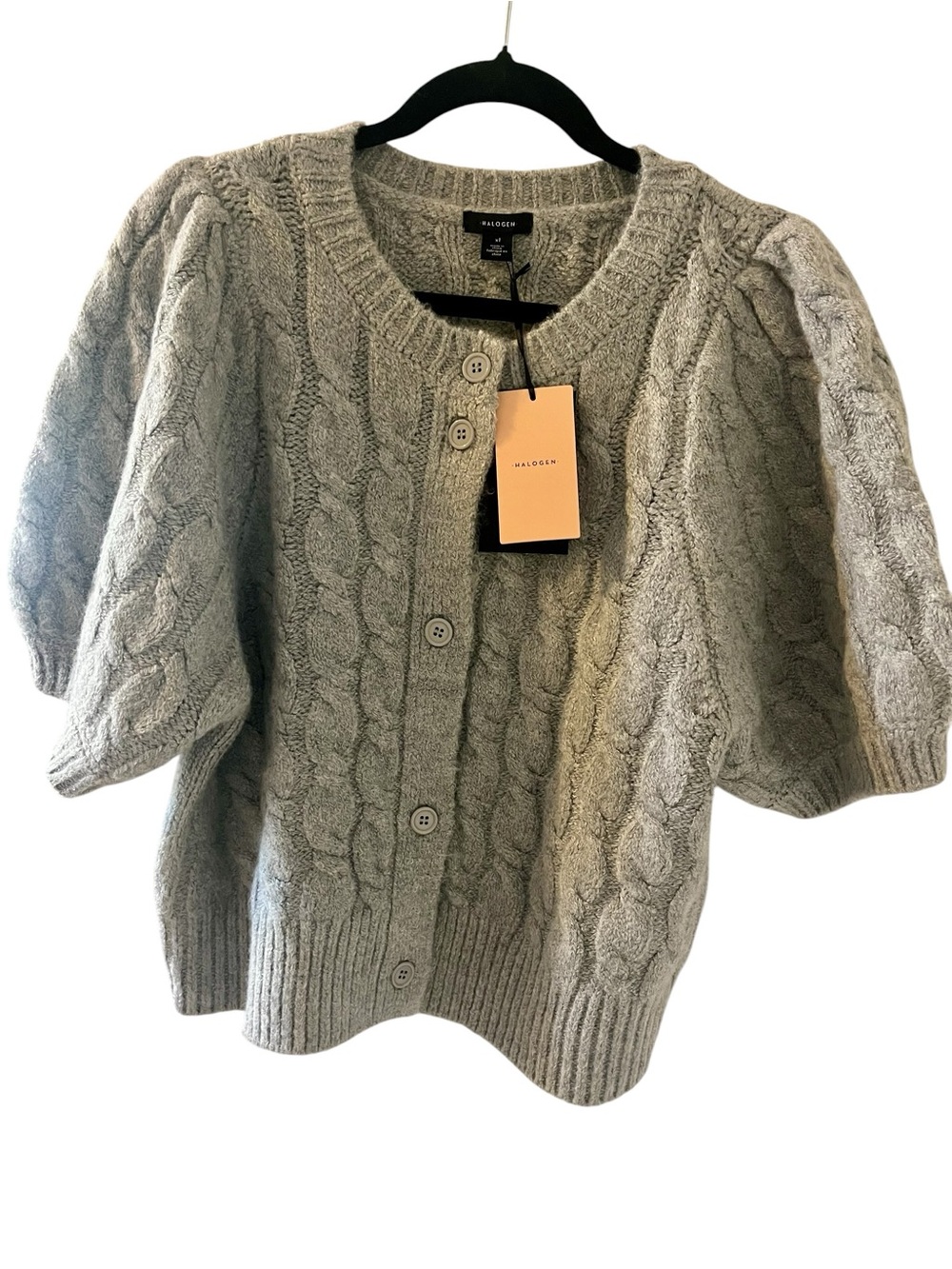 Halogen Cropped Short Sleeve Button Down Sweater, NWT